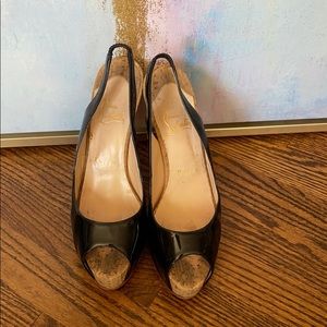 Louboutin patent peep toe slingbacks